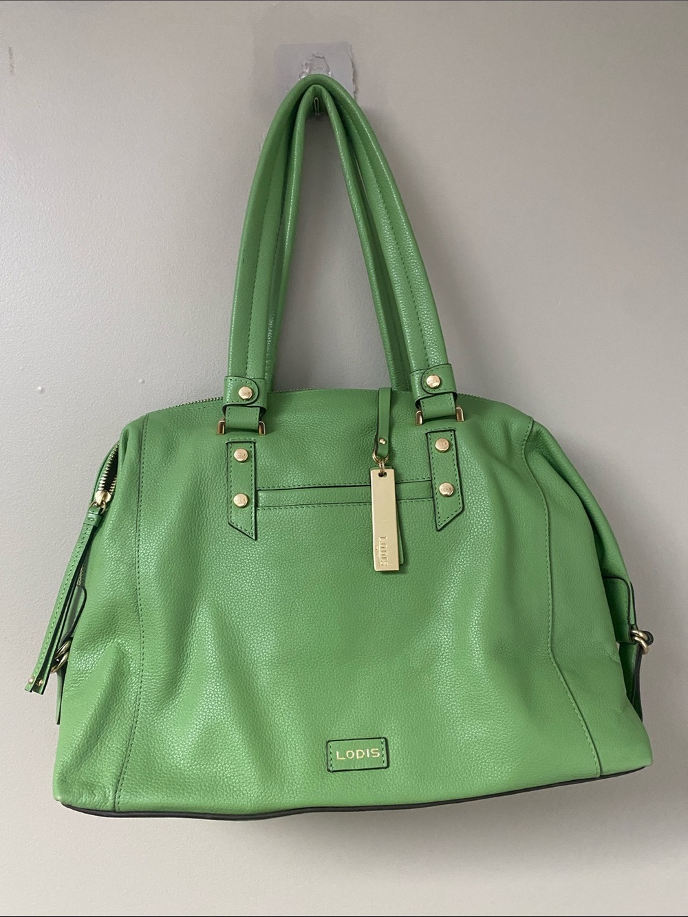Lodis Green Pebbled Leather Shoulder Bag with Gold Hardware